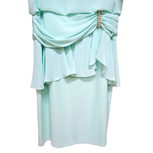 Ursula of Switzerland VTG 80s 90s drop waist crepe dress, light aqua, LS - Picture 3 of 15